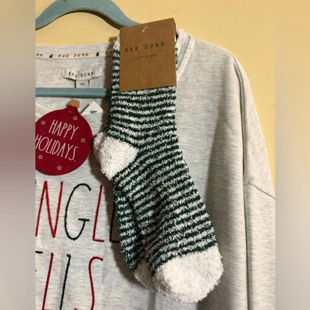 Rae Dunn Jingle Bells cozy socks and sweatshirt, size Large - Picture 4 of 12